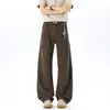 Jeans de trabajo de mezclilla de color Maillard americano multibolsillos para hombres y mujeres otoño e invierno pantalones de pierna recta sueltos casuales pantalones de pierna ancha modernos