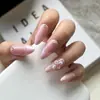 Uñas Postizas con Strass de Venta Caliente Transfronterizas, Estilo Francés, Arte de Uñas Dulce y Fresco con Forma de Almendra, Uñas Postizas Hechas a Mano Color Nude con Strass