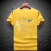 Estação Europeia algodão mercerizado duplo strass manga curta masculina rede vermelha plus size marca de tendência cabeça de tigre gola redonda seda amoreira camiseta camisa base