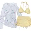 Traje de Baño Femenino Shangyou de Gama Alta, Set Sexy de Tres Piezas con Cubierta y Boxer para Aguas Termales