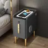 Mesita de Noche Inteligente, Gabinete de Dormitorio Multifuncional con Carga Inalámbrica, Gabinete Pequeño de Almacenamiento para Mesita de Noche Minimalista Estilo Italiano