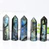 Venta al por mayor de fábrica de prismas hexagonales de piedra lunar de lima alargada natural, adornos de piedra de columna de cristal de origen especial al por mayor