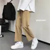 Calça de terno masculina para primavera e outono, calça simples de caimento solto slim fit, calça casual masculina da moda estilo coreano, perna reta, perna larga