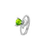 Anillo de Gato Corazón de Citrino Olivino Natural Estilo Suave Plata S925 Acabado Cepillado Anillo Versátil para el Día a Día