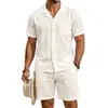 2026 Conjunto de Playa de Algodón y Lino de Cuatro Estaciones Estilo Americano Transfronterizo para Hombre, Casual, Holgado, Transpirable, Manga Larga, Camisa de Cinco Puntos