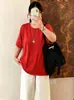 Camiseta feminina casual de manga curta e gola redonda plus size, coleção de outono 2026, top de malha versátil de corte solto para mulheres curvilíneas