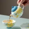 Juego de Té Miyuan Azul Profundo Puro Pintado a Mano de Osmanthus y Carpas para Uso Doméstico, Tetera Gaiwan de Cerámica, Taza de Maestro, Juego de Té Kung Fu