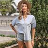 Bai Fen Zhi YiCamisa de Manga Corta Lisa Suelta de Verano para Mujer Estilo Elegante Europeo y Americano Ropa de Mujer