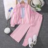 Roupa infantil cuhk primavera roupa infantil transfronteiriça novo estilo listrado manga longa camisa top calça terno para meninas