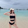 2022 Moda Japonesa e Coreana Novo Estilo Maiô Feminino Peça Única Cor Sólida com Alças Finas, Estilo Europeu e Americano Garota Sensual Praia Mergulho Fonte Termal Férias