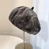 Boina de Algodón Lavado Retro Japonés para Mujer Sombrero de Sol de Verano Sombrero de Pintor Textura de Rayas Finas Boina Sombrero Calabaza