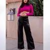 Ropa de Mujer Transfronteriza Europea y Americana Otoño e Invierno 2024 Nueva Moda Cintura Alta PU Pierna Ancha Rectos Casual Pantalones de Cuero Pantalones Retro para Mujer