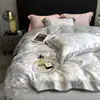 Conjunto de Verão Quatro Peças Seda Nu Dormir Leve Luxo Toque de Alta Qualidade Fronha de Edredom Seda Gelada Lençol de Cama de Seda Genuína Lavável Lençol de Elástico