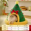 Meia de Natal Cama Gato Cama Pet Semicerrada Sensação de Segurança Inverno Espessado Cama Gato Proteção Quente para o Pescoço Tenda Gato