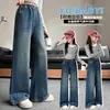 Jeans de Otoño para Niñas Conjunto de Primavera y Otoño 2026 Nuevos Pantalones de Pierna Ancha Bordados en Bolsillo para Niños Grandes Pantalones Largos Versátiles