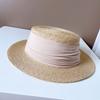 Sombrero de paja japonés de color liso con cinta ancha plisada y plana para mujer, sombrero de verano con protección solar, sombrero plano de paja fina de rafia, sombrero parasol