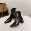 Botines de Moda con Tacón Alto para Mujer Otoño Nuevo Tacón Grueso Cierre Trasero Punta Fina Botas Adelgazantes Versátiles Talla Grande Botines Cortos