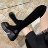 Botas Acima do Joelho para Mulheres, Moda Nova Outono e Inverno 2026, Elegantes, Chiques, com Salto Grosso, Botas Longas Elásticas Altas