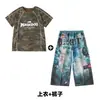 Ropa Moderna Infantil de Street Dance Hip-Hop Niños y Niñas Conjunto Camuflado de Manga Corta Atuendo Genial para Actuación de Baile Hip-Hop Infantil