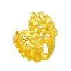 Anel de abertura de pena secreta de amor de ouro duro 3D banhado a ouro de areia de cobre feminino anel de folha de ouro 999 atacado