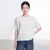 Camiseta de mujer Miyake, cuello redondo de alta gama, color liso, simple y versátil, corte holgado, adelgazante, top de meter con un aire elegante