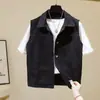 Chaleco de mezclilla talla grande negro para mujer, nuevo estilo de moda de verano, chaleco abrigo para chica con sobrepeso, prenda exterior versátil y moderna, chaleco estilo coreano