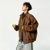 Nueva chaqueta de hombre para otoño e invierno, estilo retro americano, talla grande, cuello alto, chaqueta de cuero para hombre con patchwork tie-dye