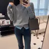 Contraste de cor de costura francesa falso lã de duas peças cardigan feminino solto all-match empilhado suéter cor combinando cashmere jaqueta