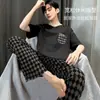 Conjunto de pijama de manga corta de alta gama para adolescentes, elegante color gris de alta calidad, nuevo conjunto de dos piezas de manga corta y pantalones largos para primavera-verano, ropa de casa