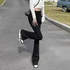 Calça jeans preta micro flare feminina, novo estilo primavera/verão 2026, cintura alta, comprimento longo, arrastando no chão, estilo fino