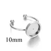 Suporte de anel de abertura em aço inoxidável diâmetro interno 4-12mm acessórios de joalheria diy base de anel de pedra natural conjunto anel de gema
