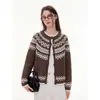Cardigã de tricô jacquard Fair Isle vintage estilo francês com gola redonda para mulheres, outono e inverno, casual e aconchegante, casaco suéter quente