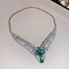 ¡Mar azul, olas azures! Collar de circonita cúbica cuadrada con diseño de cielo estrellado brillante y gota de agua con flor, lujo ligero, sensación de alta gama, cadena para la clavícula, accesorio de collar