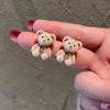 Aguja de Plata 925 Coreano Flocado Lindo Oso Aretes de Botón de Oreja Elegante Simple 2023 Trendy Chica Corazón Estudiante Aretes Aretes