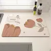 Tapete Drenante de Cozinha de Terra de Diatomáceas Floral Fresco, Tapete Absorvente de Água Antiderrapante para Bancada, Tapete de Secagem de Louças Domésticas Atacado