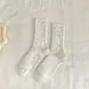 Calcetines de felpa para niñas, calcetines de invierno gruesos hasta la mitad de la pantorrilla, calcetines largos cálidos de punto de invierno de doble aguja, calcetines largos de hilo de color estilo coreano