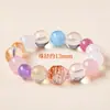 Pulseira de Amethysto Branco Natural com Contas Redondas de Múltiplos Círculos para Mulheres, Colar de Verão Dopamina Arco-Íris Pulseira de Três Círculos Joias