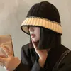 Estilo japonês simples cor combinando chapéu de pescador das mulheres outono e inverno estilo coreano versátil chapéu de lã preta rosto olhando pequeno chapéu de malha moda
