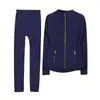 Conjunto de jaqueta com gola alta e calça cropped da marca LULU DF, em estoque, entrega direta, justo, respirável, elástico, com zíper dourado