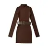 Venta al por mayor de Ropa para Mujer Transfronteriza Primavera y Otoño 2026 Moda Europea y Americana Versátil Casual Vestido de Punto con Cinturón y Cuello Semi-Alto