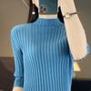 Jersey de cuello alto medio de color liso con efecto antiedad 100% algodón peinado para mujer, nuevo jersey de punto de media manga con parte inferior ajustada que combina con todo para primavera y verano.