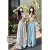 Calça cropped ampla estilo Yamamoto de seda gelada, feminina, estilo fino de verão, novo modelo 2026, cor off-white