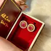 Pendientes de Flor de Rosa Chapados en Oro de 24 Quilates con Fuerte Retención del Color, Pendientes Redondos Huecos Florales Rojos Vintage para Mujer, Joyería para Orejas de Lujo Ligero