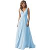 Vestido Feminino Amazon Ombro Decote V Chiffon Alça Madrinha Longo A-Bainha Saia Plissada Vestido Formal de Noite