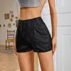 2025 Amazon Moda Multicolor Lantejoula Slim Fit Hot Pants Lantejoulas Cor Sólida Preto Cintura Média Sexy Perna Reta Shorts Feminino