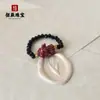 Anillo de Cinabrio Piedra Cruda Arena Dorada Púrpura Cuentas Pixiu Flor Rosa Anillo de Espinela Anillo Elástico Suministro en Vivo