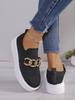Transfronterizo 2024 Nuevo Tacón de Cuña con Cadena de Metal Suela Gruesa Slip-On Malla Transpirable Ligera Talla Grande Zapatos Casuales para Mujer