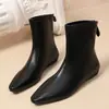 Botas Martin Minimalistas de Piel Suave para Mujer, Punta Fina, Versátiles, Tacón Bajo, Cierre Trasero, Tobilleras Planas Delgadas, Colección Otoño/Invierno 2025