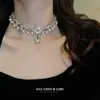 Collar de Perlas de Múltiples Capas Incrustado con Diamantes Estilo Corte Francés, Cadena para Suéter de Lujo Ligero Francés de Alta Gama, Versátil para Otoño e Invierno