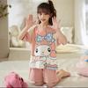 Pijama Infantil de Verão com Toque de Algodão de Manga Curta para Meninas Desenho Animado Menininha Fofa Roupa para Ar Condicionado Conjunto Fino Roupa de Casa
